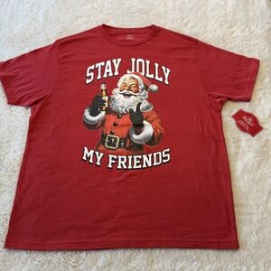Holiday Time Sz L Red Graphic T-Shirt Santa Christmas Beer Jolly Holidays